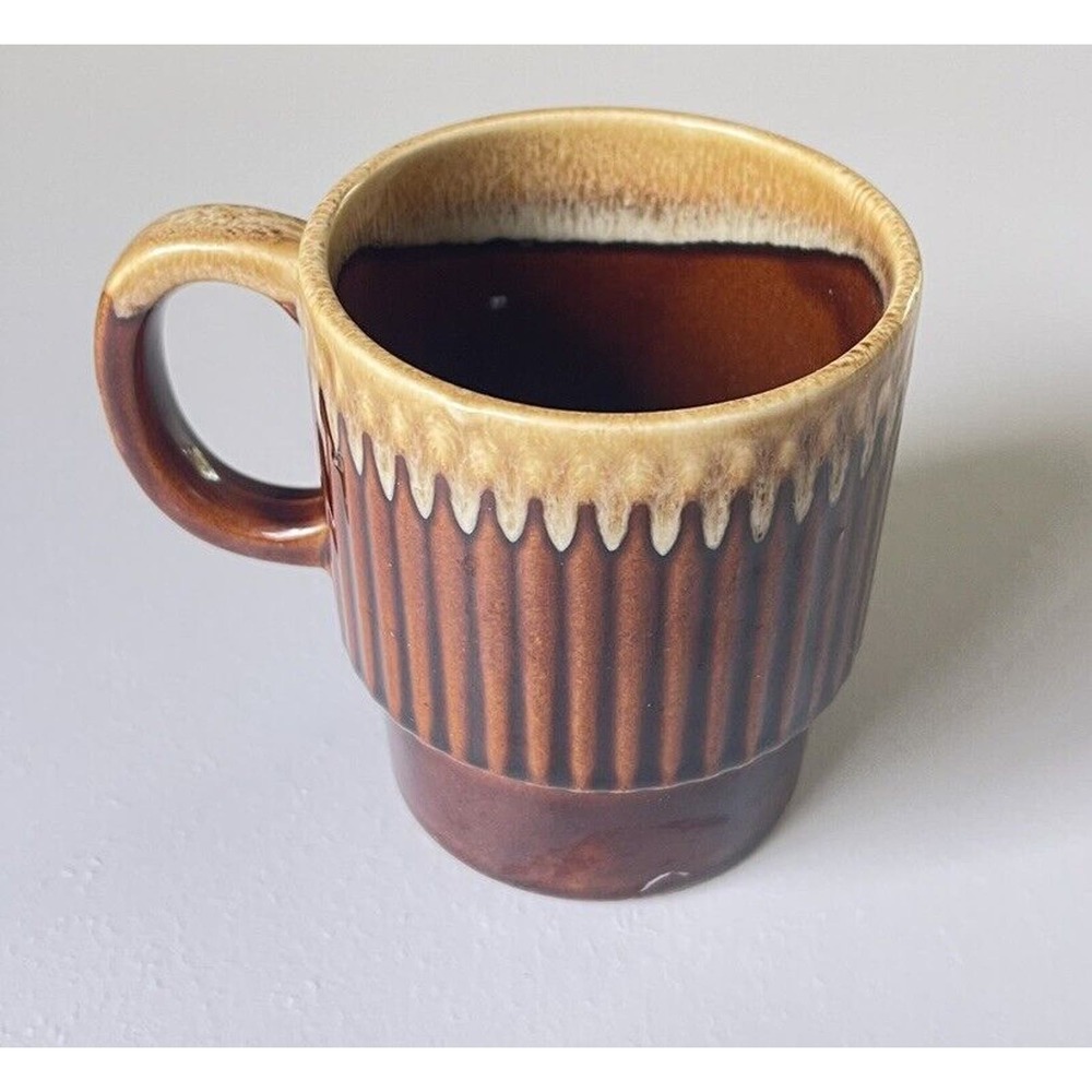 Vintage Stackable Glaze Coffee Mug Brown Drip Glaze Made in Japan Replacement